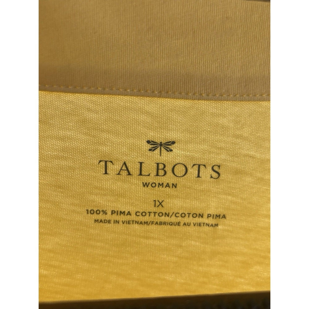 Talbots Size 1X Yellow Scallop Neck Pima Cotton Women Blouse Top Short Sleeve - Picture 3 of 9